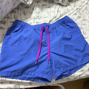 The North Face Women's Cobalt Blue Athletic Shorts with Pink Drawcord